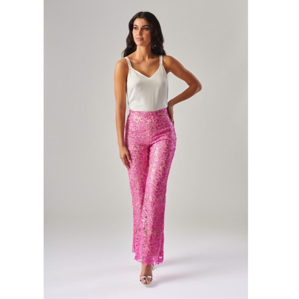 FOREVER UNIQUE FLORAL LACE SEQUIN SUIT TROUSERS